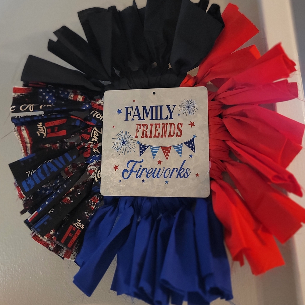 Patriotic Party Wreath with Red, Blue, and Black Accents